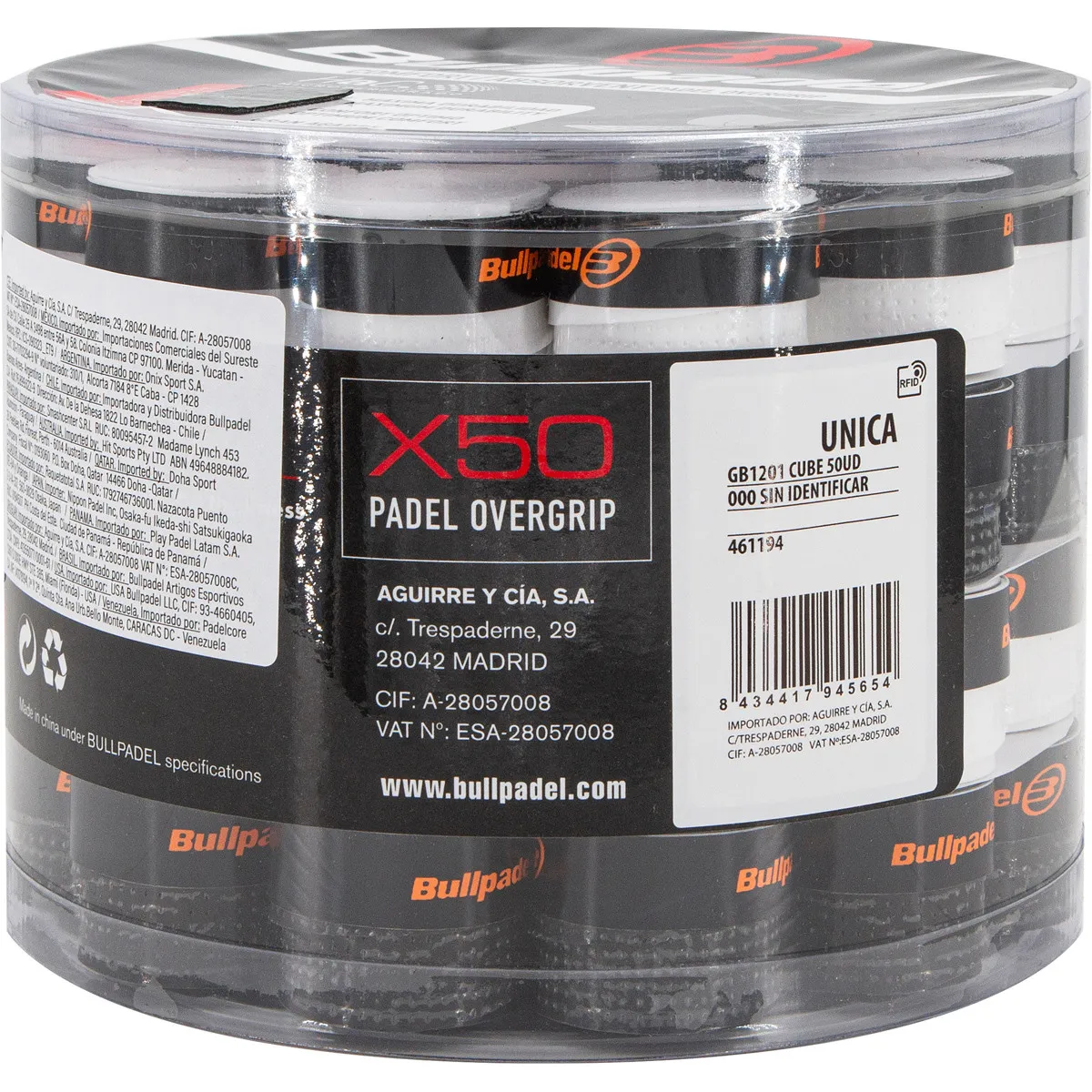 Overgrip Bullpadel Comfort GB1201 Bianco Nero 50 unità - immagine 2